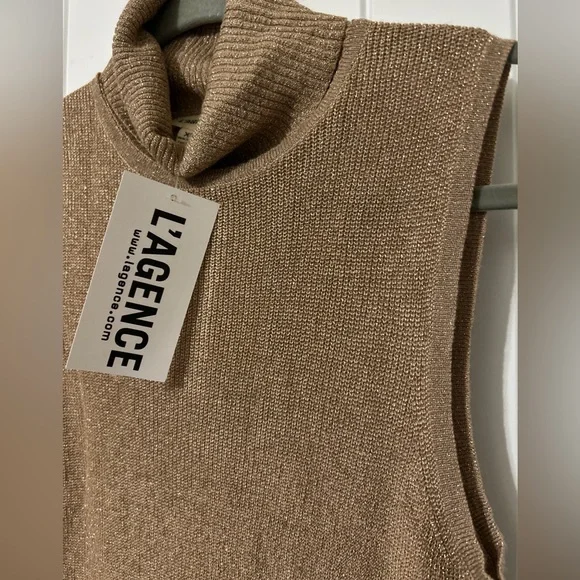 REVOLVE L’Agence XS Sabrina Sleeveless Turtleneck Top Knit Blouse Gold Biscotti - Picture 11 of 11